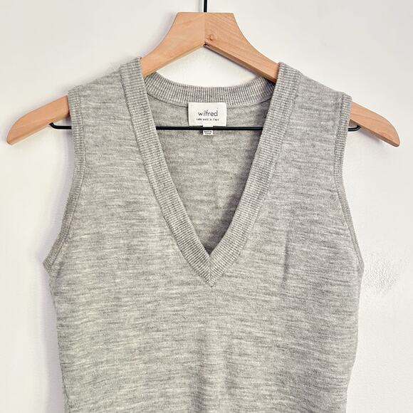 Wilfred Wool Sleeveless VNeck Fitted Sweater Dress Size S Gray - Picture 2 of 5